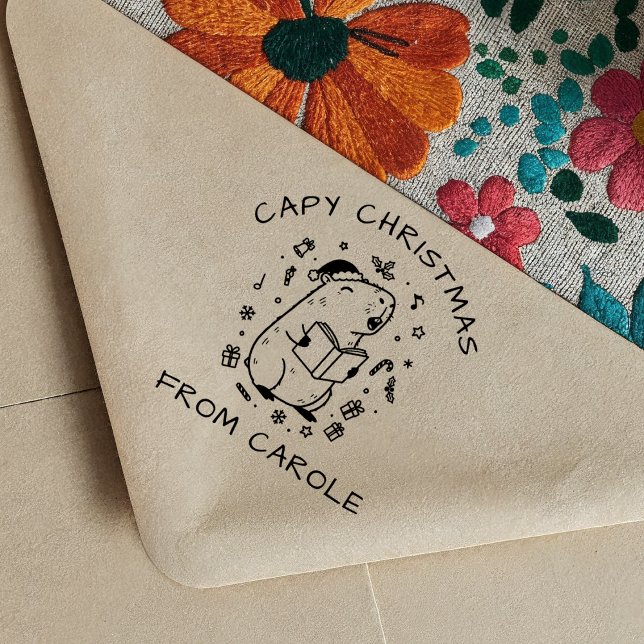 Carimbo Auto Entintado Capybara Christmas Carol Rubber Stamp Gift Engraça (Criador carregado)