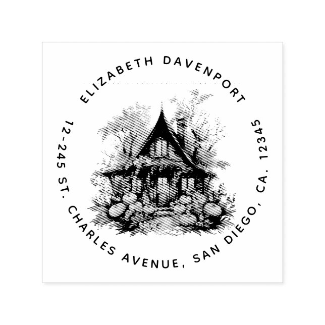 Carimbo Auto Entintado Casa assombrada com o Dia das Bruxas (Design)