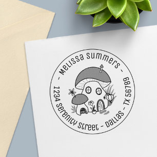 Carimbo Auto Entintado Casa de Cogumelo de Fada Caprichosa Endereço Redon