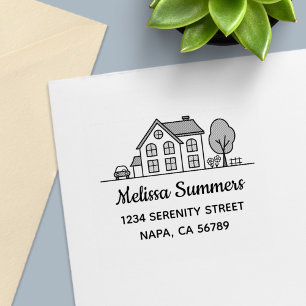 Carimbo Auto Entintado Casa Simples Arte Linha Endereço 3