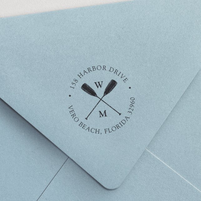 Carimbo Auto Entintado Casais de Oars náuticos Monograma Endereço de devo (Criador carregado)