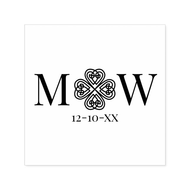Carimbo Auto Entintado Casal de Nó Celta com Trevo de 4 folhas e Monogram (Design)