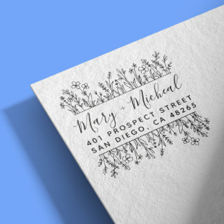 Carimbo Auto Entintado Casal Wedding Return Address Elegante Minimalista
