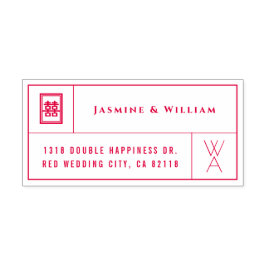 Carimbo Auto Entintado Casamento Chinês com Grade de Monograma e Dupla Fe