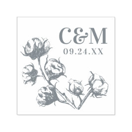 Carimbo Auto Entintado Casamento da Planta de Algodão Salve a Data Monogr