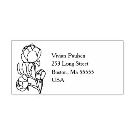 Carimbo Auto Entintado Casamento de Flores de Peônias Desenhadas em Mão V