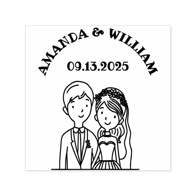 Carimbo Auto Entintado Casamento de Ilustração Simples e De Cartoon-Iike (Design)