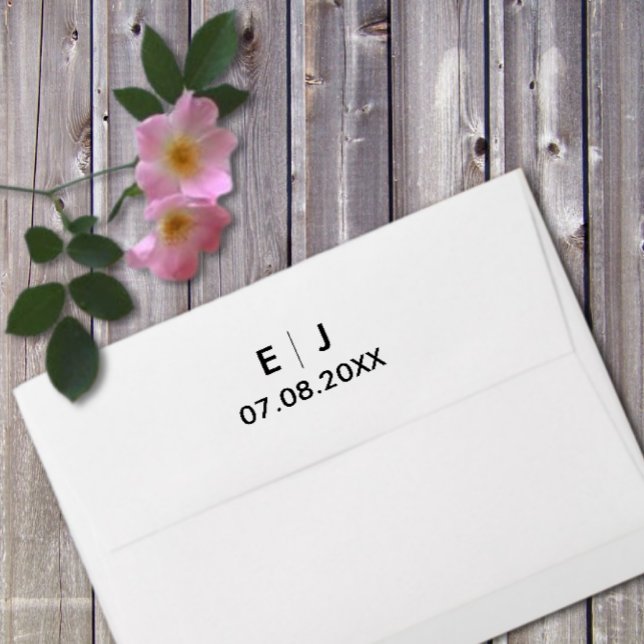 Carimbo Auto Entintado Casamento de Monograma Branco e Preto (Criador carregado)