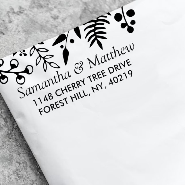 Carimbo Auto Entintado Casamento Floral de Folhagem Elegante (Criador carregado)