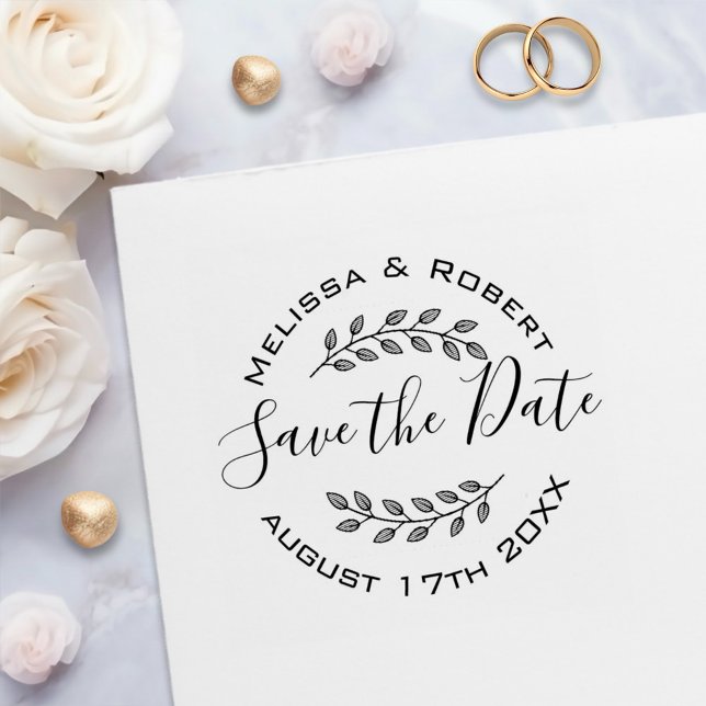 Carimbo Auto Entintado Casamento Moderno Wreath Botânico Salvar Data 2 (Criador carregado)