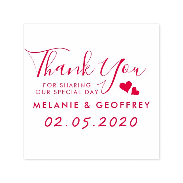 Carimbo Auto Entintado Casamento Obrigado Script | Nomes e data personali (Design)