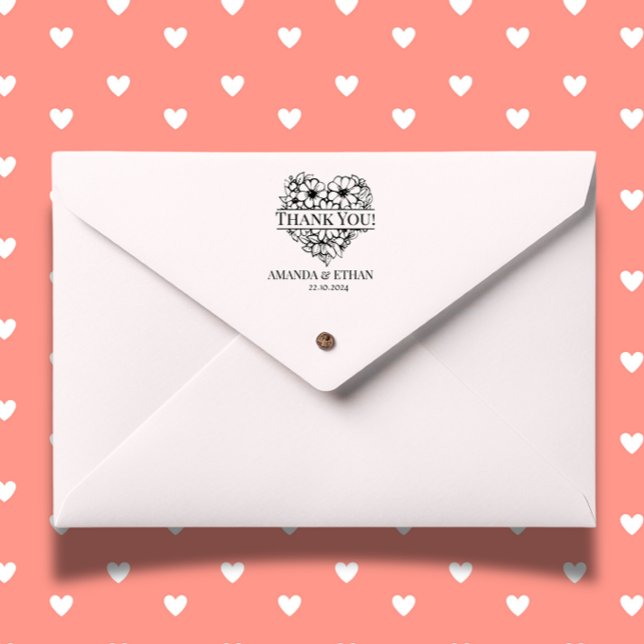Carimbo Auto Entintado Casamento Obrigado Tema Foral (Wedding Thank you Foral Theme Self-inking Stamp)