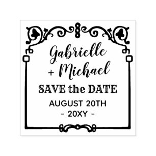 Carimbo Auto Entintado Casamento Salvar os Nomes de Frame de Vintagem do 