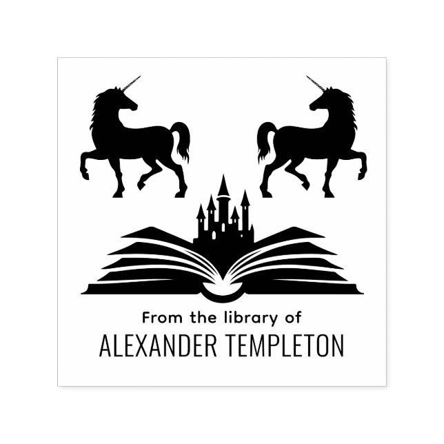 Carimbo Auto Entintado Castelo do Livro Unicórnios #2 "Da Biblioteca de"  (Design)