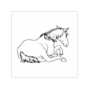 Carimbo Auto Entintado CAVALO BONITO Deitado, Desenho a Linha