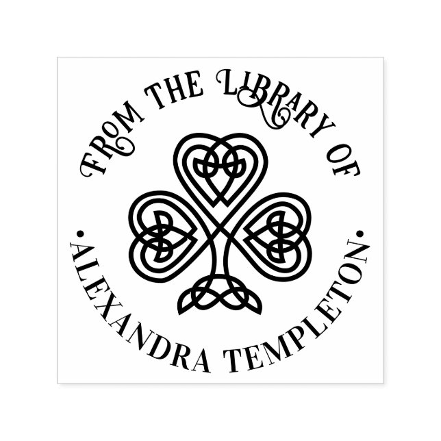 Carimbo Auto Entintado Celtic Knot Shamrock Library Nome do Livro #3P (Design)