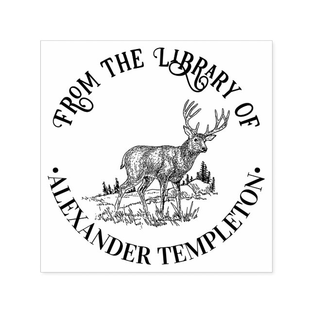 Carimbo Auto Entintado Cervo Rústico na Biblioteca Redonda Selvagem Nome  (Design)