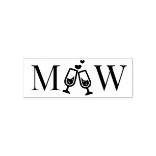 Carimbo Auto Entintado Champagne Flutes Casal Casamento 2 Monograma Inici