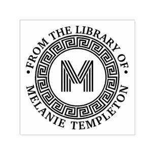 Carimbo Auto Entintado Chave grega "Da biblioteca de" Nome inicial