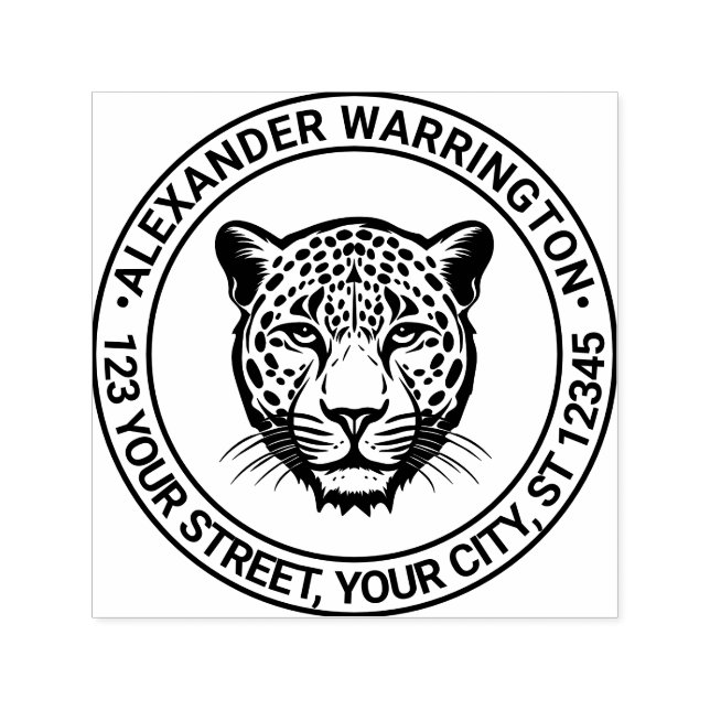 Carimbo Auto Entintado Cheetah Head #2 Nome Endereço de devolução (Design)