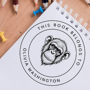 Carimbo Auto Entintado Chimpanzé Personalizado Este Livro Pertence Ao Nom