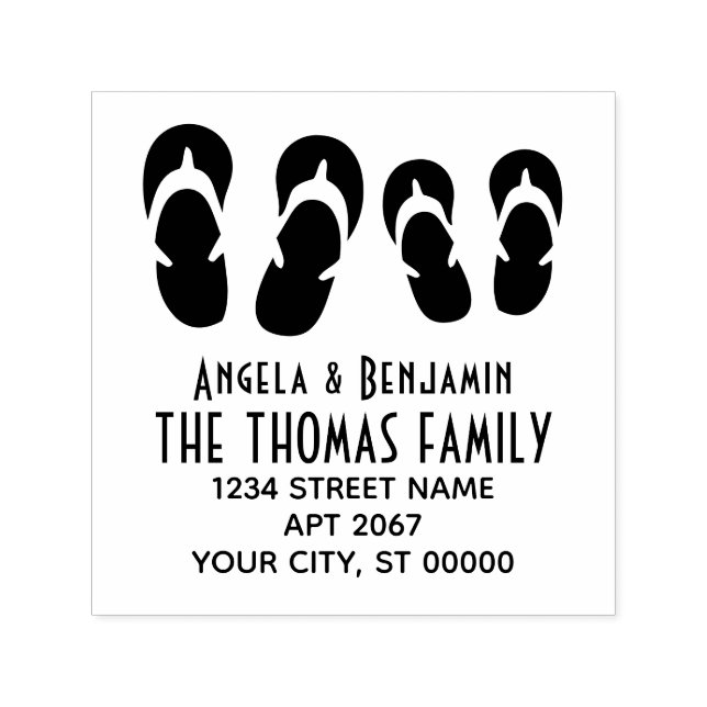 Carimbo Auto Entintado Chinelos Cute His & Hers Nome do Casal Endereço (Design)