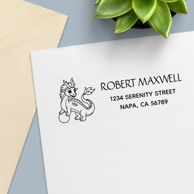 Carimbo Auto Entintado Chinese Dragon Return Address (Criador carregado)