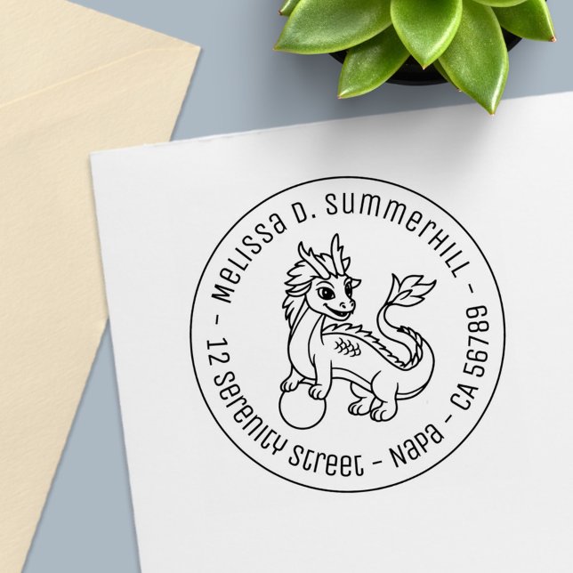 Carimbo Auto Entintado Chinese Dragon Round Address (Criador carregado)