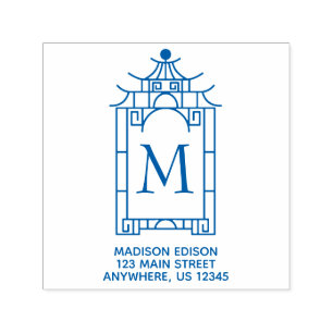 Carimbo Auto Entintado Chinoiserie Pagoda Endereço Autocolante