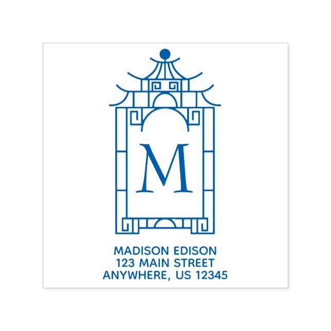 Carimbo Auto Entintado Chinoiserie Pagoda Endereço Autocolante (Design)