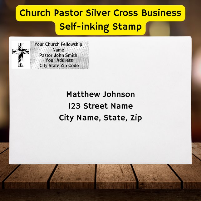 Carimbo Auto Entintado Church Pastor Silver Cross Business (Church Pastor Silver Cross Business Self-inking Stamp)