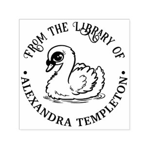 Carimbo Auto Entintado Cisne Bebê com Nome do Livro da Biblioteca de Bamb
