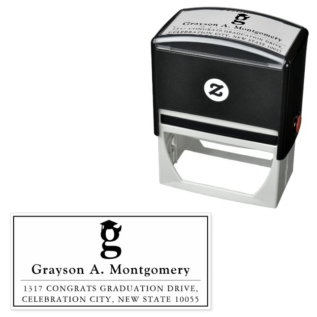 Carimbo Auto Entintado Classic Monogram G Black Graduation Cap Address (In Situ)