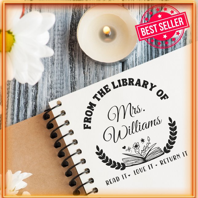 Carimbo Auto Entintado Clássico Elegante Da Biblioteca Do Nome Personaliz (Criador carregado)