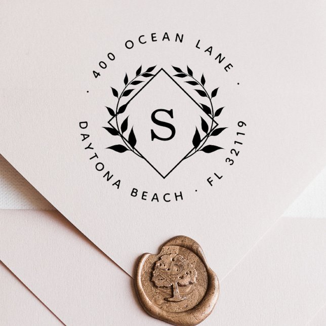 Carimbo Auto Entintado Clássico Endereço de Retorno Botânico do Monograma (Criador carregado)