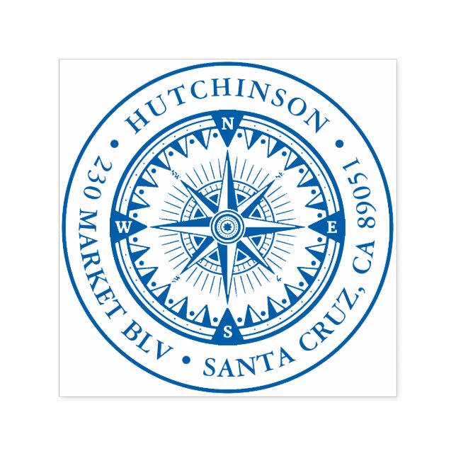 Carimbo Auto Entintado Clássico Náutico Compass Round Endereço de Devoluç (Design)