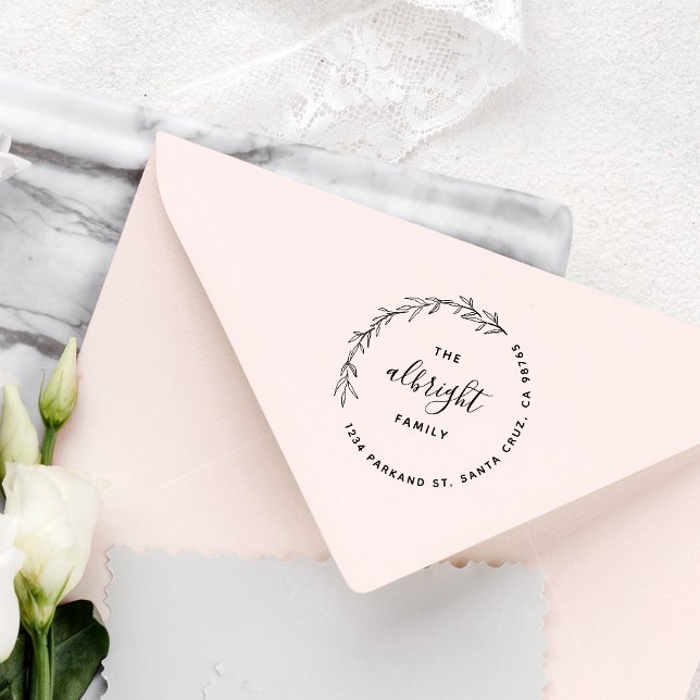 Carimbo Auto Entintado Classy deixa Wreath Round Endereço de devolução da (Criador carregado)