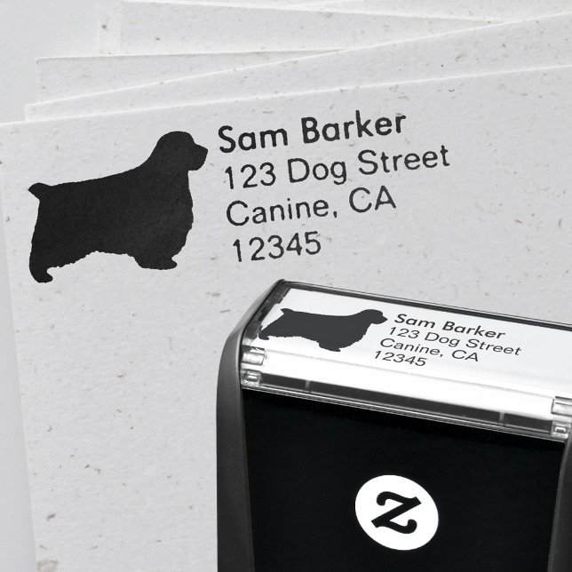 Carimbo Auto Entintado Clumber Spaniel Retorno Endereço (Criador carregado)