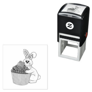 Carimbo Auto Entintado Coelhinho Whimsical com Arco e Cupcake de Morango