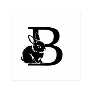Carimbo Auto Entintado Coelho Bebê Bunny Sobre Monograma Inicial Negrito