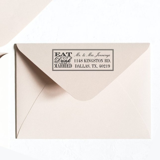 Carimbo Auto Entintado Coma, Beba E Case-Se Com Negra Moderna/Branca (Criador carregado)