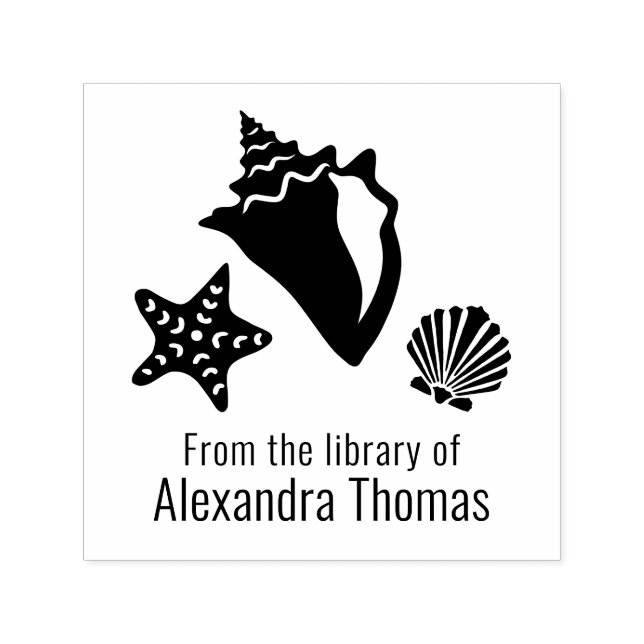 Carimbo Auto Entintado Conch Starfish Scallop Seashell Beach Library (Design)
