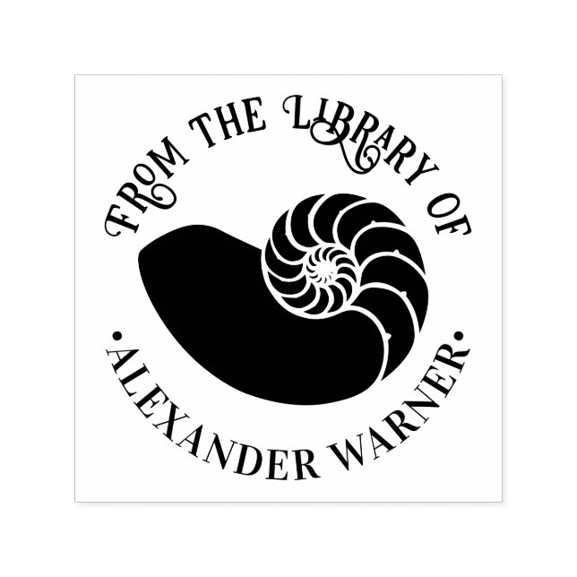 Carimbo Auto Entintado Concha Fóssil de Ammonite #2 Livro da Biblioteca d (Design)