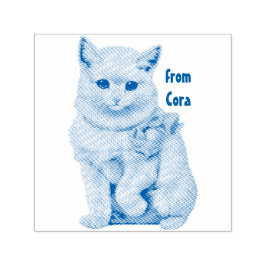 Carimbo Auto Entintado CORA ~ CAT AMA ~ Vintage White Cat desenho ~
