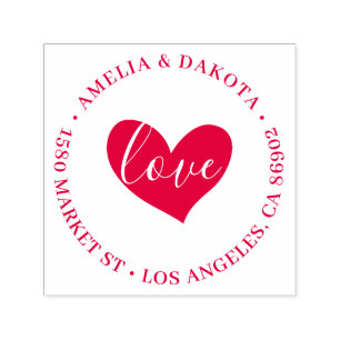 Carimbo Auto Entintado Coração   Love Script Round Wedding Return Address