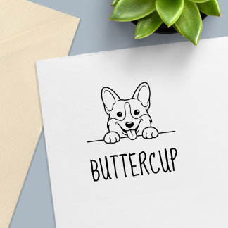 Carimbo Auto Entintado Corgi Fofo Espiando Nome Personalizado