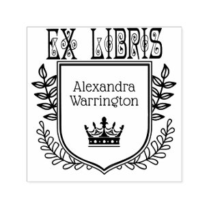Carimbo Auto Entintado Coroa de Crista Botânica #2 Ex Libris Nome do Livr