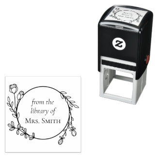 Carimbo Auto Entintado Coroa Floral Da Biblioteca De