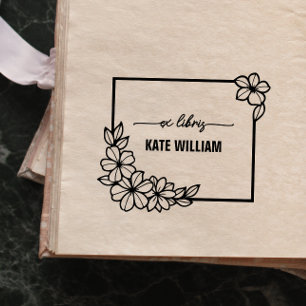 Carimbo Auto Entintado Coroa Floral Ex libris personalizado