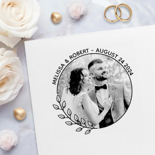 Carimbo Auto Entintado Coroa Redonda Personalizada com Foto Casamento Sal